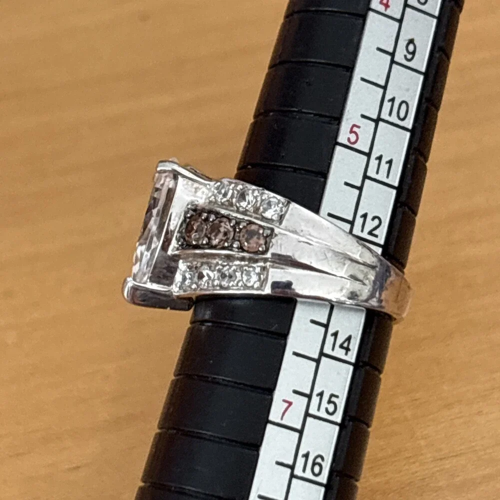 ROSS SIMONS Sterling Silver Bold Pear Cut Solitaire White and Chocolate CZ Sz 6